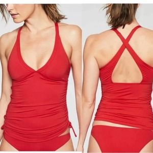 NWT Athleta Side Scrunch Tankini Bikini Top Red